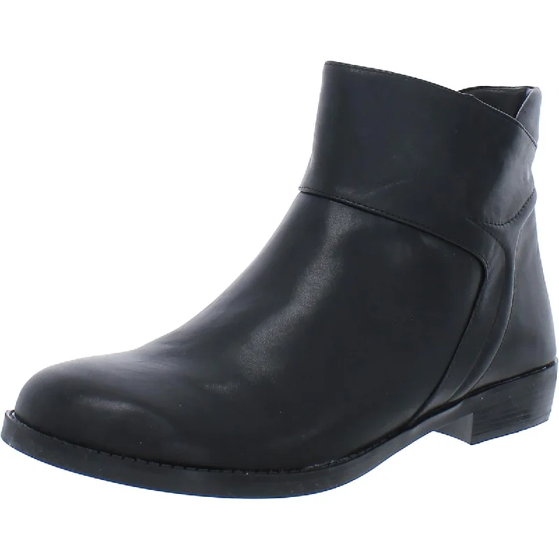 ANIA Womens Leather Stacked Heel Ankle Boots