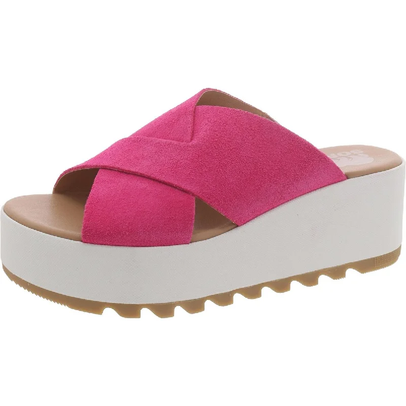 Cameron Womens Suede Criss Cross Platform Sandals