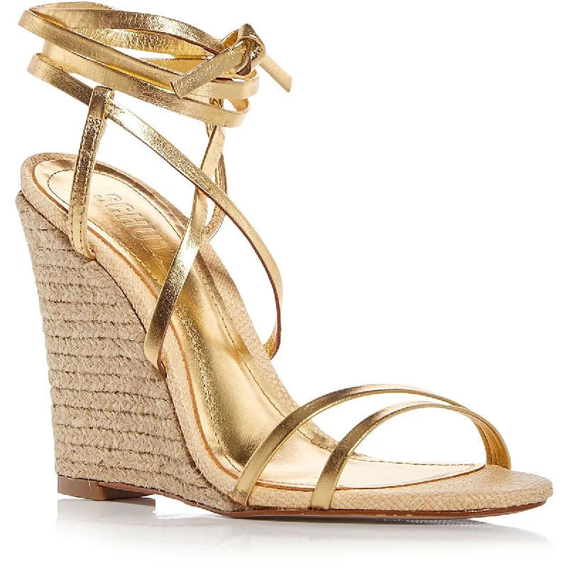 Deonne Womens Leather Leg Strap Wedge Sandals
