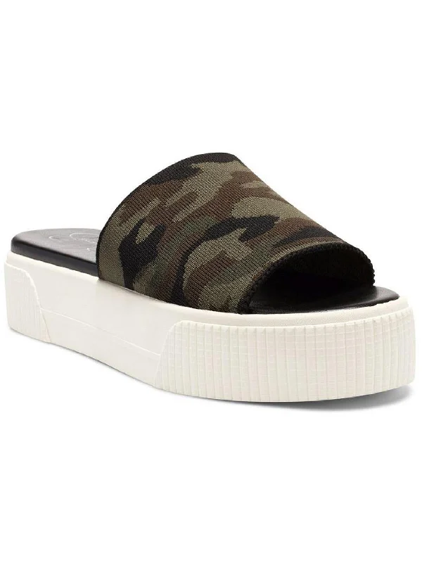 Ezira Womens Knit Animal Print Slide Sandals