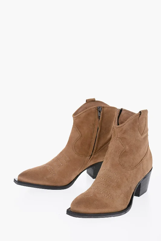 Je T'aime Suede Leather Western Boots Heel 6Cm