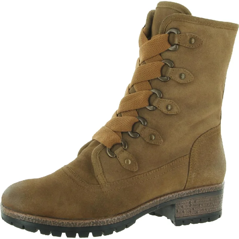 Jemina Womens Suede Faux Fur Combat & Lace-up Boots