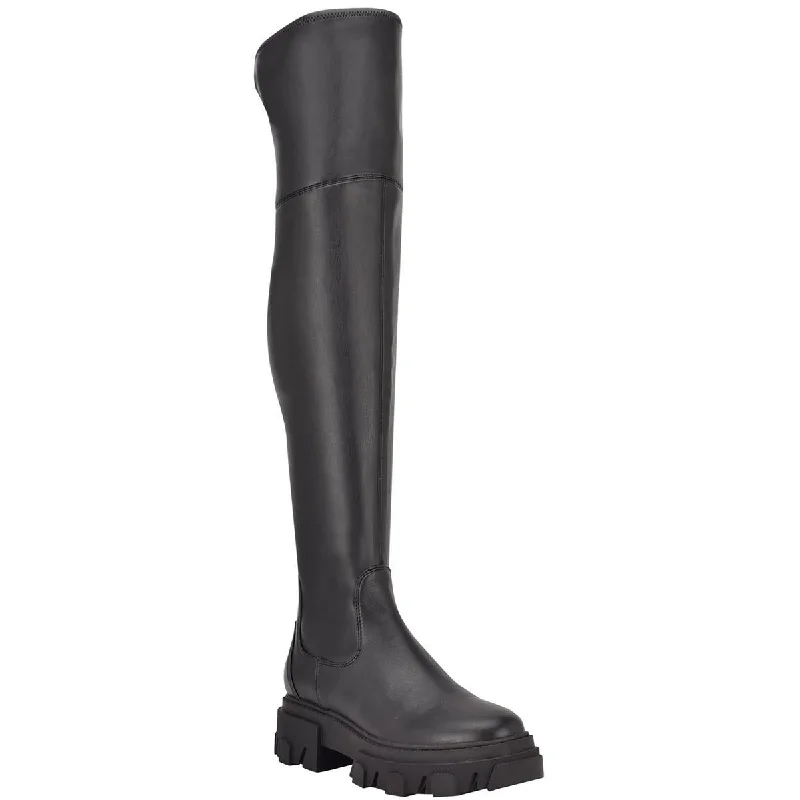 Linnie  Womens Faux Leather Lug Sole Over-The-Knee Boots