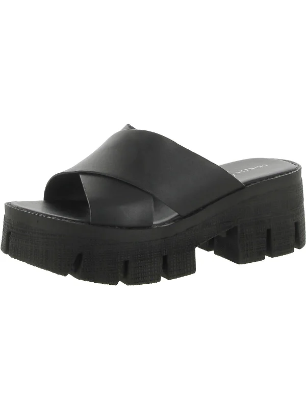 Lock Down Womens Leather Slip On Platform Sandals