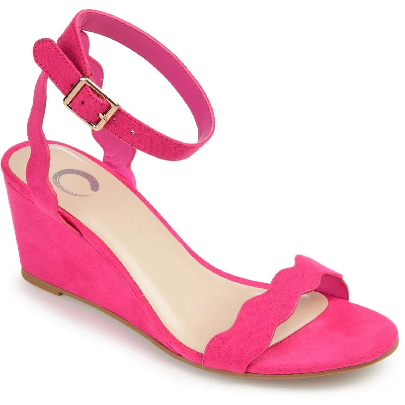 LOUCIA Womens Solid Scalloped Wedge Sandals