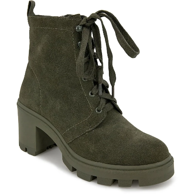 Mady Womens Leather Block Heel Combat & Lace-up Boots