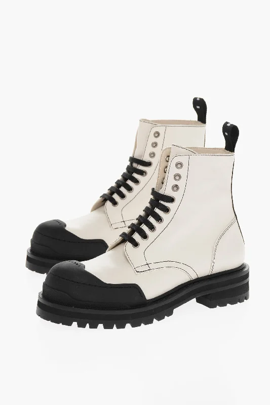 Marni Leather Combat Boots With Contrasting Seams