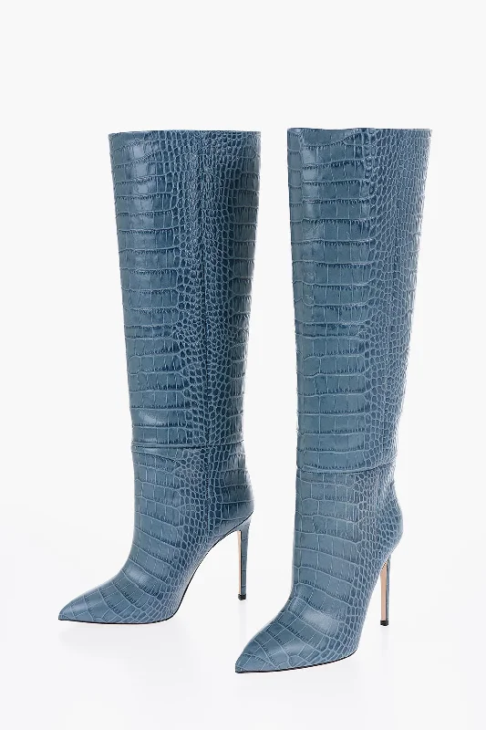 Paris Texas Crocodile Effect Leather Knee-Length Boots Heel 10Cm