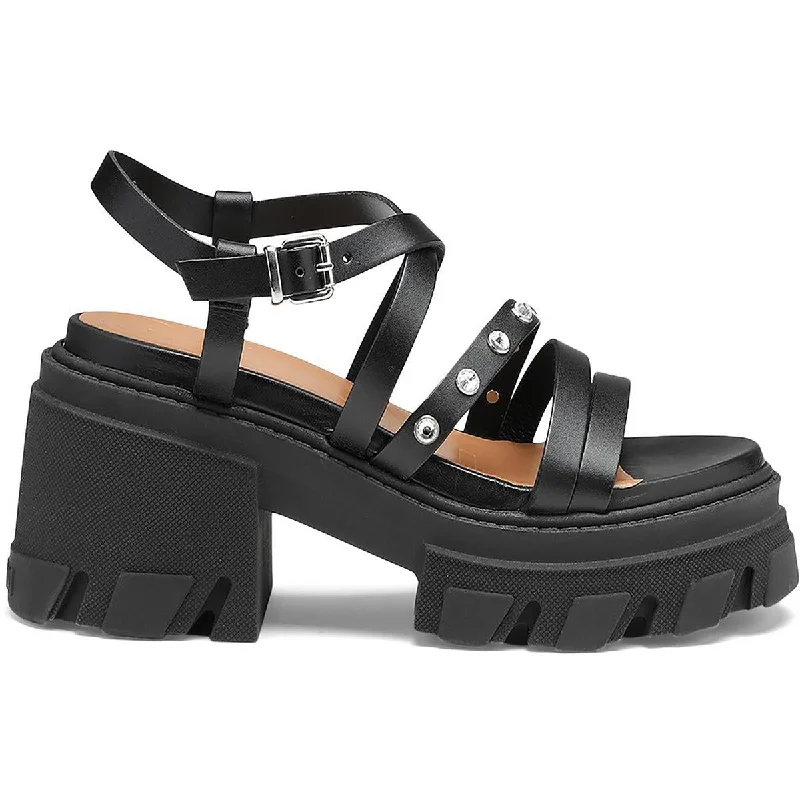 S1818 Womens Faux Leather Block Heel Strappy Sandals