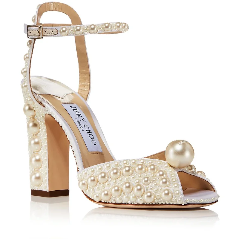 Sacaria 100 Womens Sating Peep Toe Block Heel