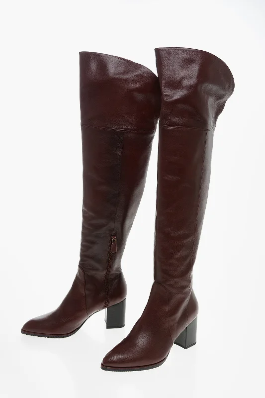 Stuart Weitzman Squared Heel Raylene Over The Knee Leather Boots 7Cm