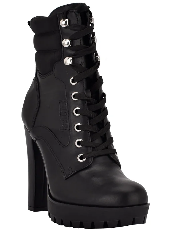 Talore  Womens Faux Leather Lux Sole Combat & Lace-Up Boots