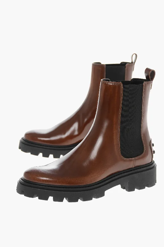 Tod's Brushed Leather Chelsea Booties With Carrion Sole