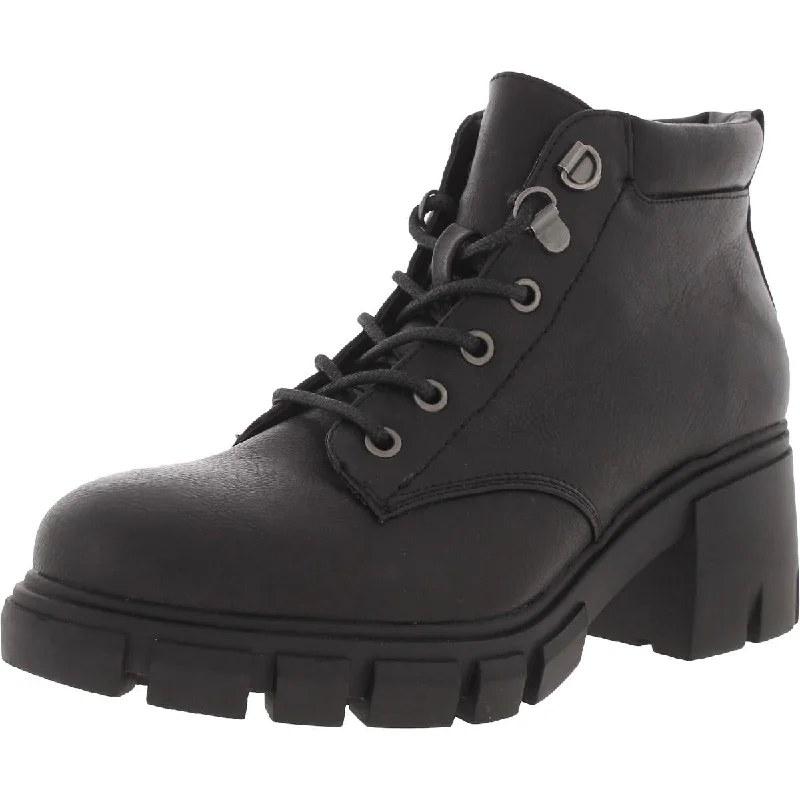 Womens Faux Leather Lug Sole Combat & Lace-up Boots