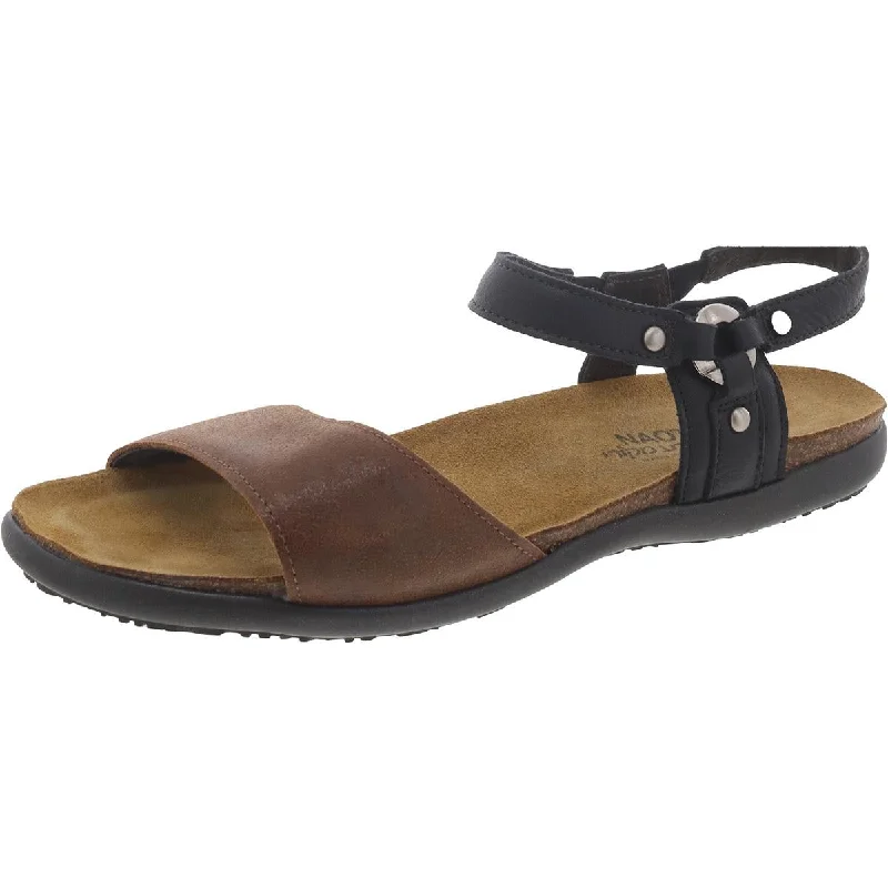 Womens Leather Ankle Strap Slingback Sandals