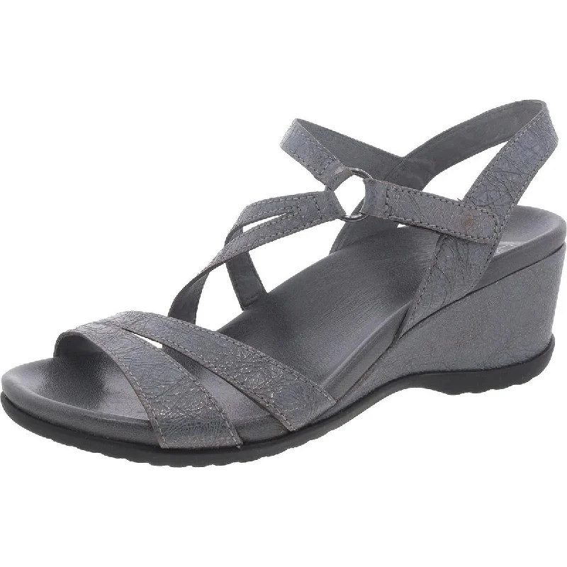 Womens Leather Ankle Strap Wedge Sandals