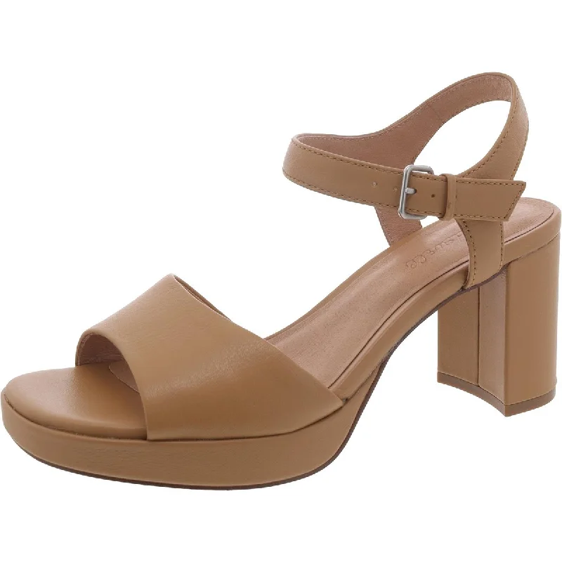 Womens Leather Block Heel Slingback Sandals