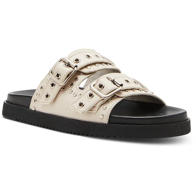 Womens Leather Slip On Slide Sandals