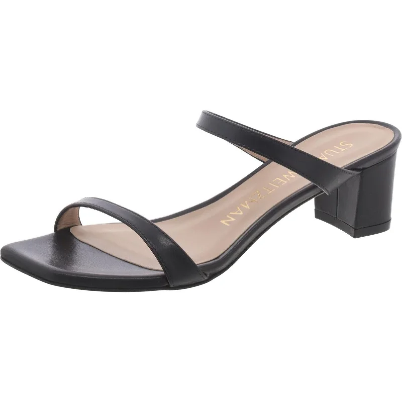 Womens Leather Square Toe Slide Sandals